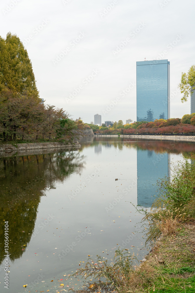 View of the water surrounding the outer moat of the Osaka Castle View of the water surrounding the outer moat of the Osaka Castle