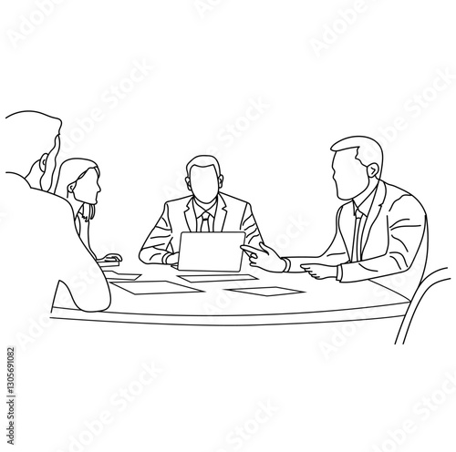 Vector business meeting discussion between the worker. Business training and presentation concept of line art design. continuous line drawing of office workers at a business meeting
