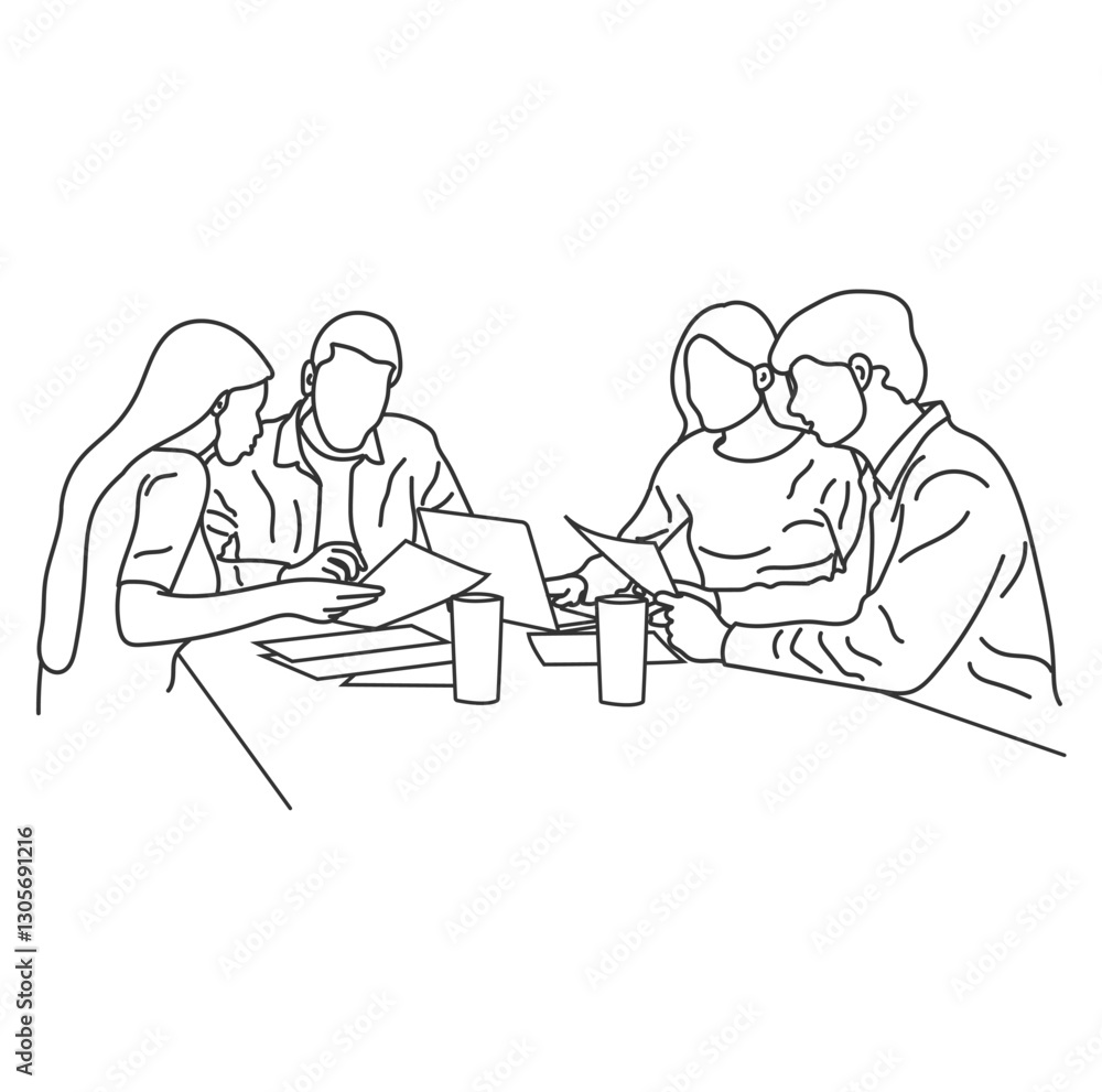 Vector business meeting discussion between the worker. Business training and presentation concept of line art design. continuous line drawing of office workers at a business meeting
Vector business meeting discussion between the worker. Business training and presentation concept of line art design. continuous line drawing of office workers at a business meeting