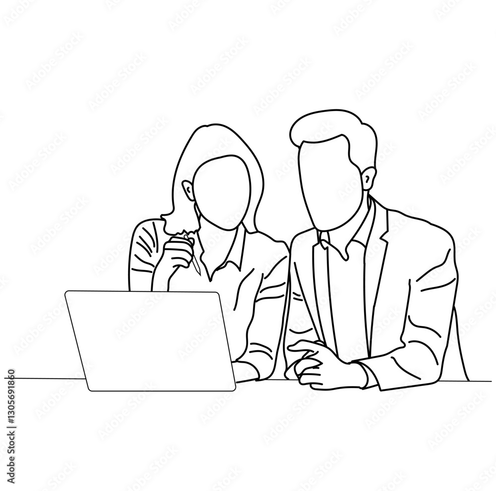 Vector business meeting discussion between the worker. Business training and presentation concept of line art design. continuous line drawing of office workers at a business meeting
Vector business meeting discussion between the worker. Business training and presentation concept of line art design. continuous line drawing of office workers at a business meeting