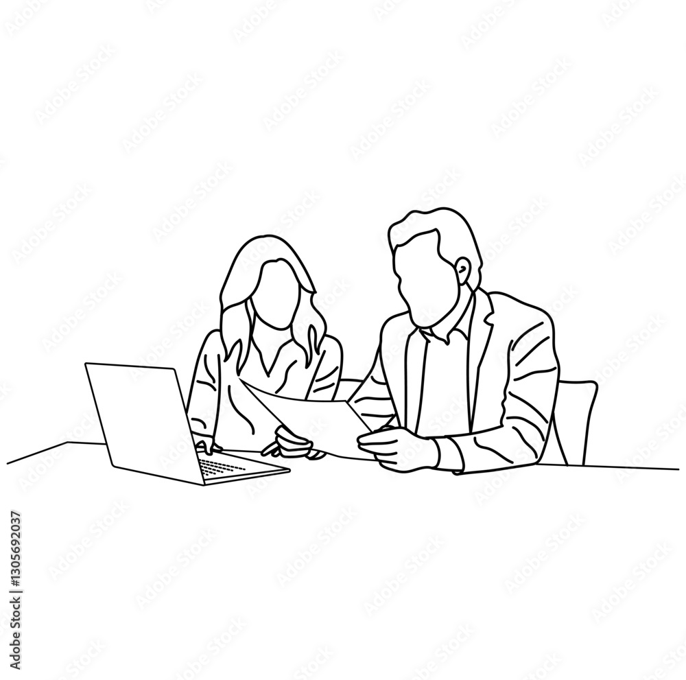Vector business meeting discussion between the worker. Business training and presentation concept of line art design. continuous line drawing of office workers at a business meeting
Vector business meeting discussion between the worker. Business training and presentation concept of line art design. continuous line drawing of office workers at a business meeting