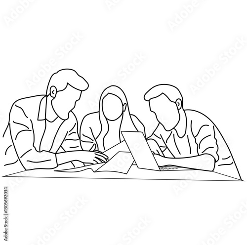 Vector business meeting discussion between the worker. Business training and presentation concept of line art design. continuous line drawing of office workers at a business meeting
