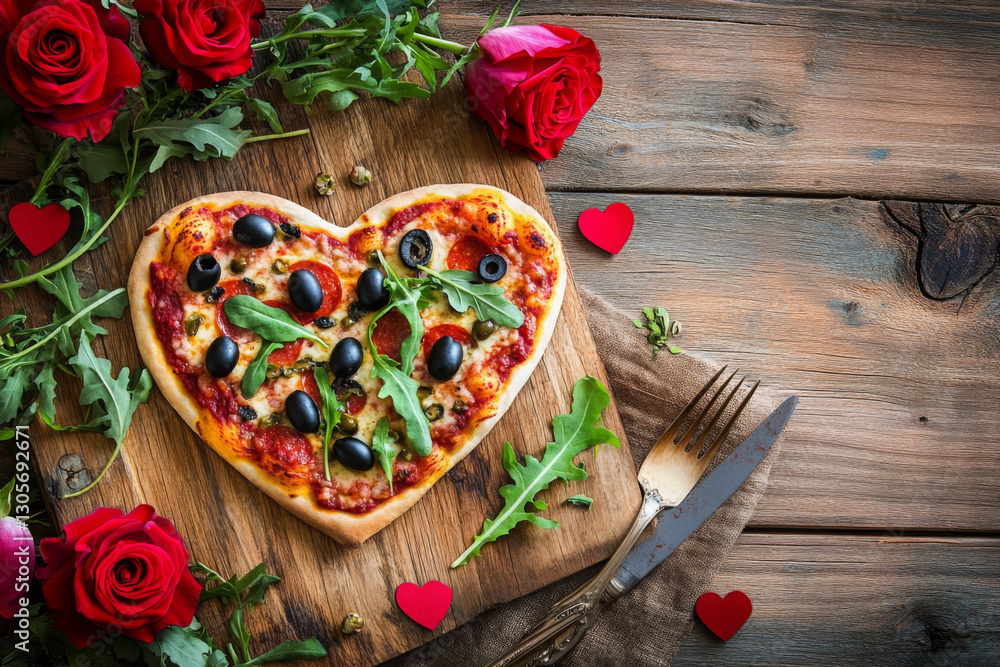 Valentines day heart shaped pizza 
