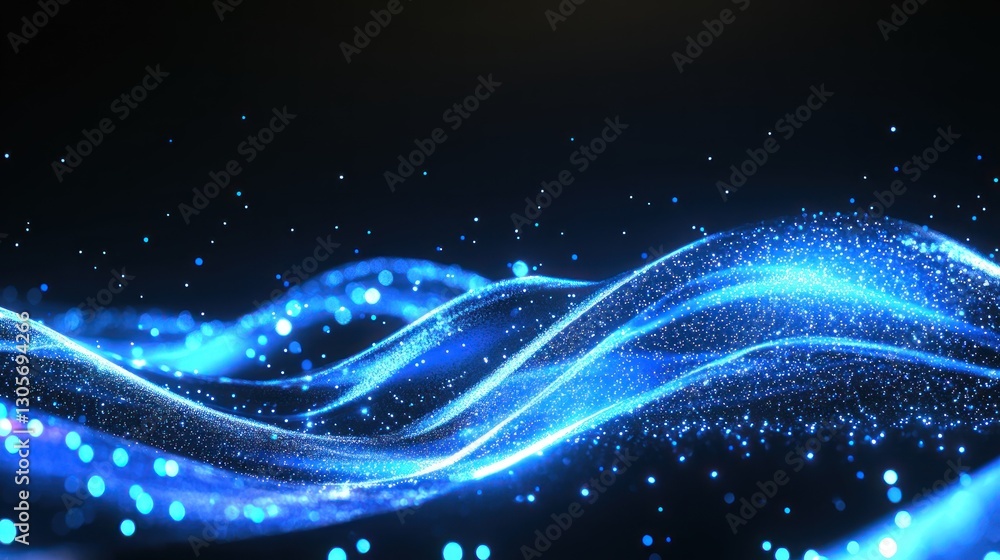 Abstract Blue Wave Digital Art: Glowing Particles and Dynamic Flow Abstract Blue Wave Digital Art: Glowing Particles and Dynamic Flow