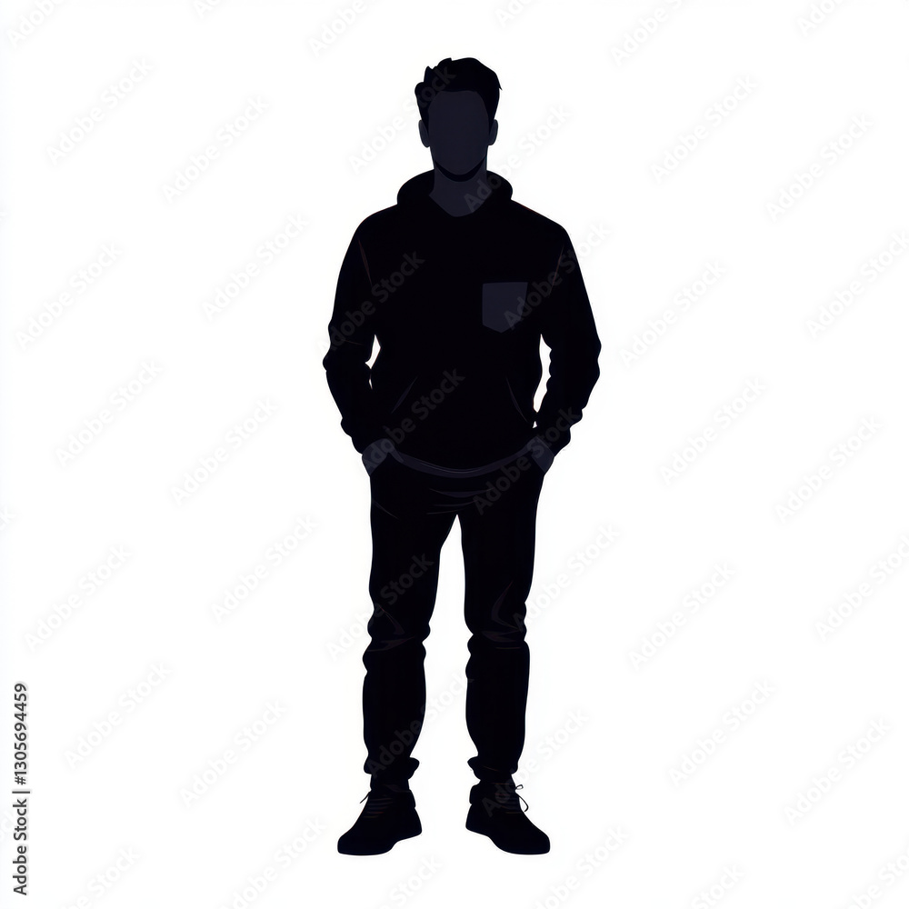 Man standing with hands in pockets. Adult people. Isolated silhouette
Man standing with hands in pockets. Adult people. Isolated silhouette