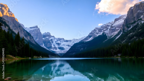 Wallpaper Mural a scenic lake surrounded by majestic mountains, reflecting the beauty of nature Torontodigital.ca