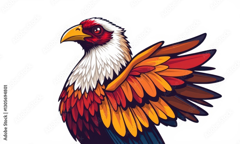 Fototapeta premium Vibrant and Detailed Vector Illustration of a Majestic Mythical Bird with Brightly Colored Plumes and a Dynamic Pose on a Clean White Background