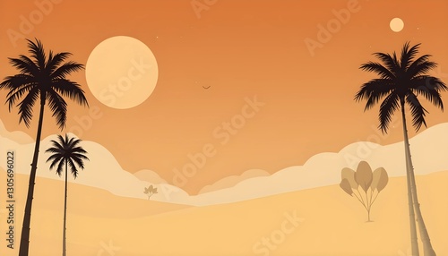 Minimalist Gradient Background with Sun and Palm Silhouettes