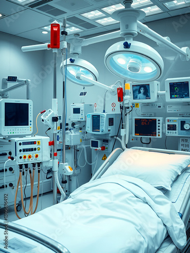 Advanced life support machines and ventilators in hospital icu setup for patient care