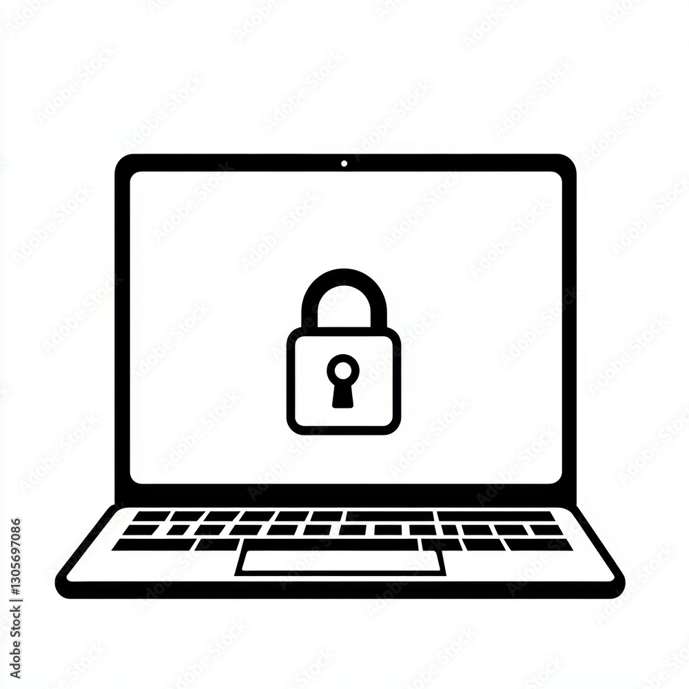 Laptop computer with a lock icon on screen. Cybersecurity. Laptop computer with a lock icon on screen. Cybersecurity.