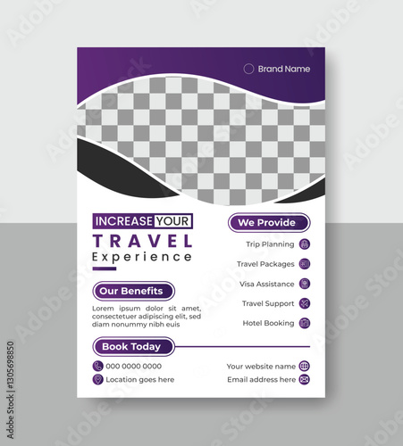 modern travel agency business flyer design with minimal layout, editable premium vector template