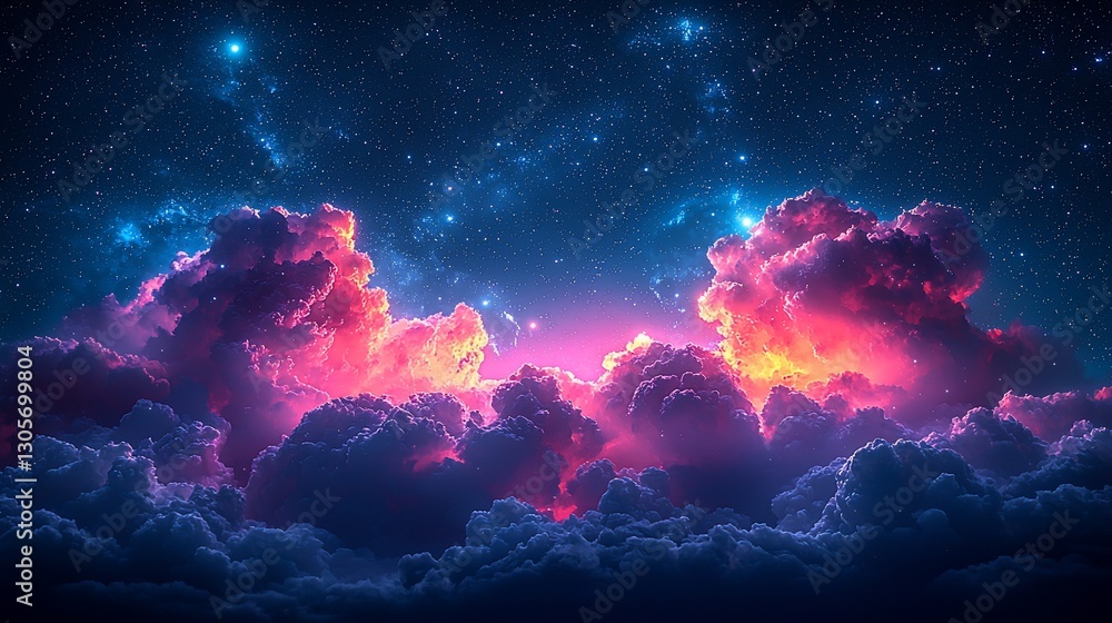 Vibrant nebula cloudscape at night with stars. Vibrant nebula cloudscape at night with stars.