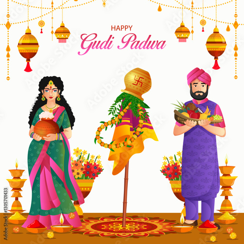 Happy Gudi Padwa Festival with Maharastrian couple