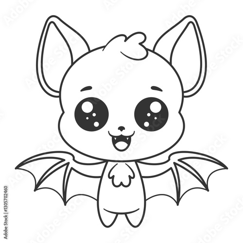 Cute bat standing and flapping its wings, for coloring