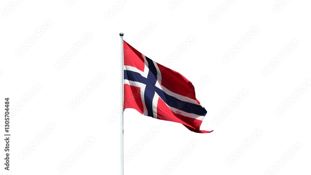Norway national flag isolated on white background. Norway officially the Kingdom of Norway is a Nordic country located on the Scandinavian Peninsula in Northern Europe.