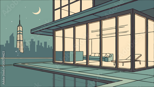 A modern penthouse with a rooftop infinity pool and panoramic city views.