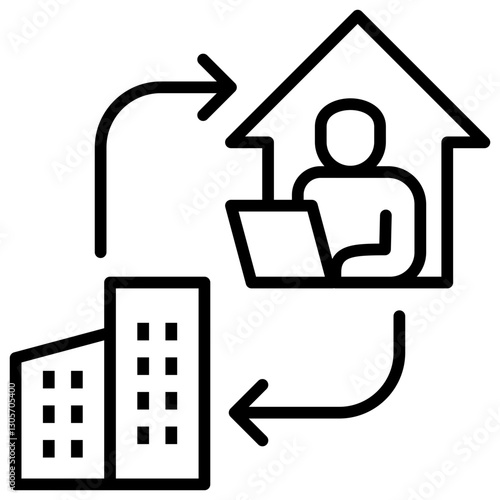 Hybrid Work Line Icon
