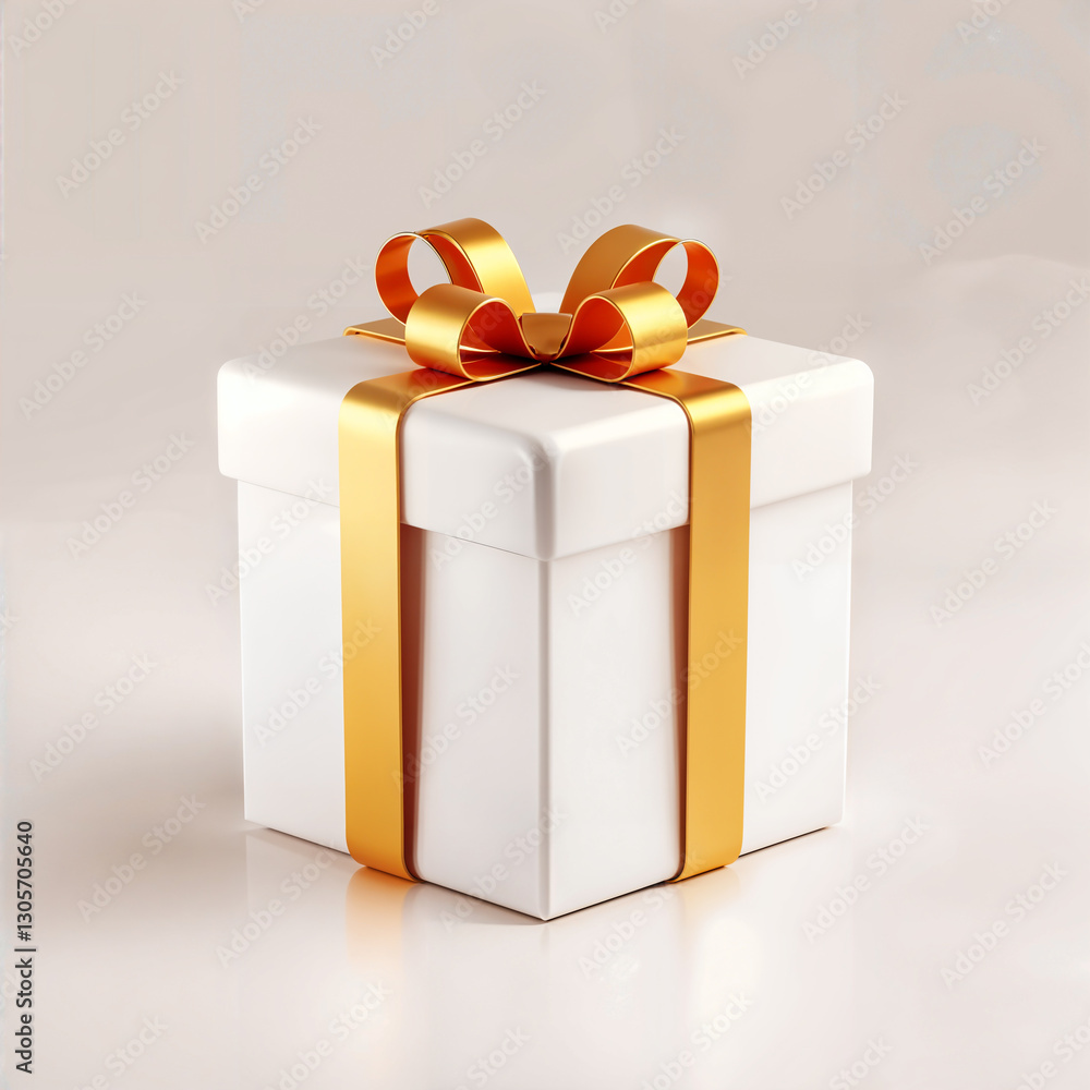 Obraz premium Elegant White Gift Box with Golden Ribbon and Bow