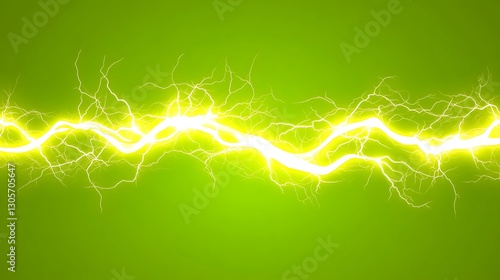 A bright and luminous yellow lightning bolt across a green background