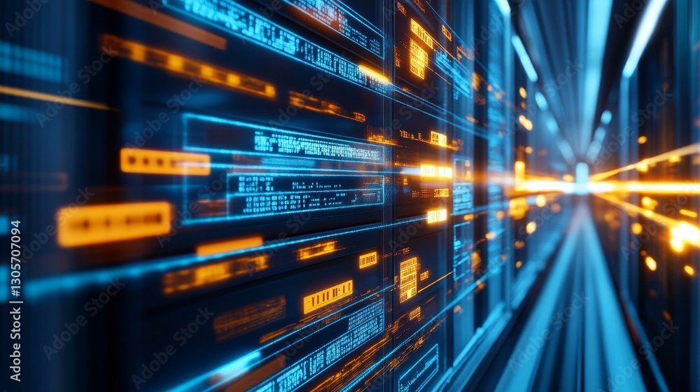Futuristic digital corridor with glowing data streams and abstract technology background Futuristic digital corridor with glowing data streams and abstract technology background
