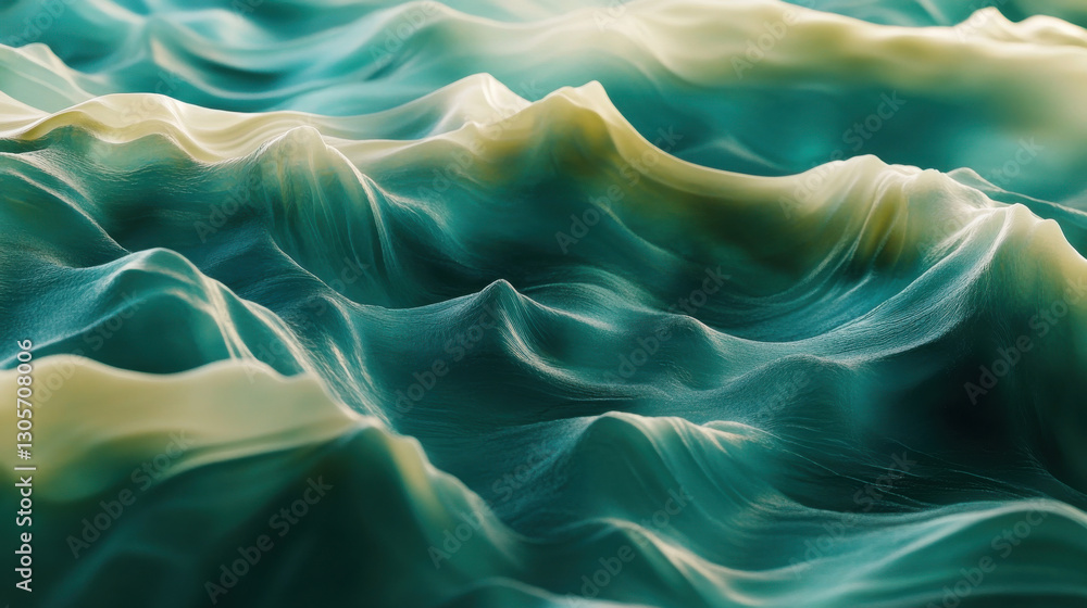 Obraz premium A hypnotic abstract composition of liquid waves, delicate golden light shimmering on a deep teal water surface