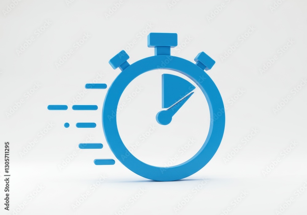 Blue stopwatch icon with speed lines on light background for time management concept