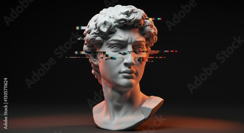 Classic sculpture with vibrant digital glitch effects
