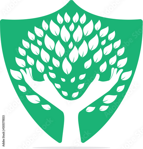 Creative green hand tree logo design. Natural products logo.