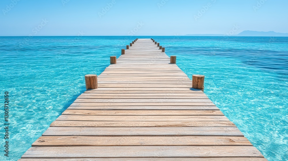 A wooden pier stretches into clear blue ocean waters, inviting tranquility and natural beauty. A wooden pier stretches into clear blue ocean waters, inviting tranquility and natural beauty.
