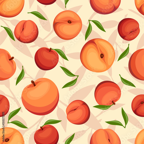 Seamless pattern with peaches. Vector fruit print