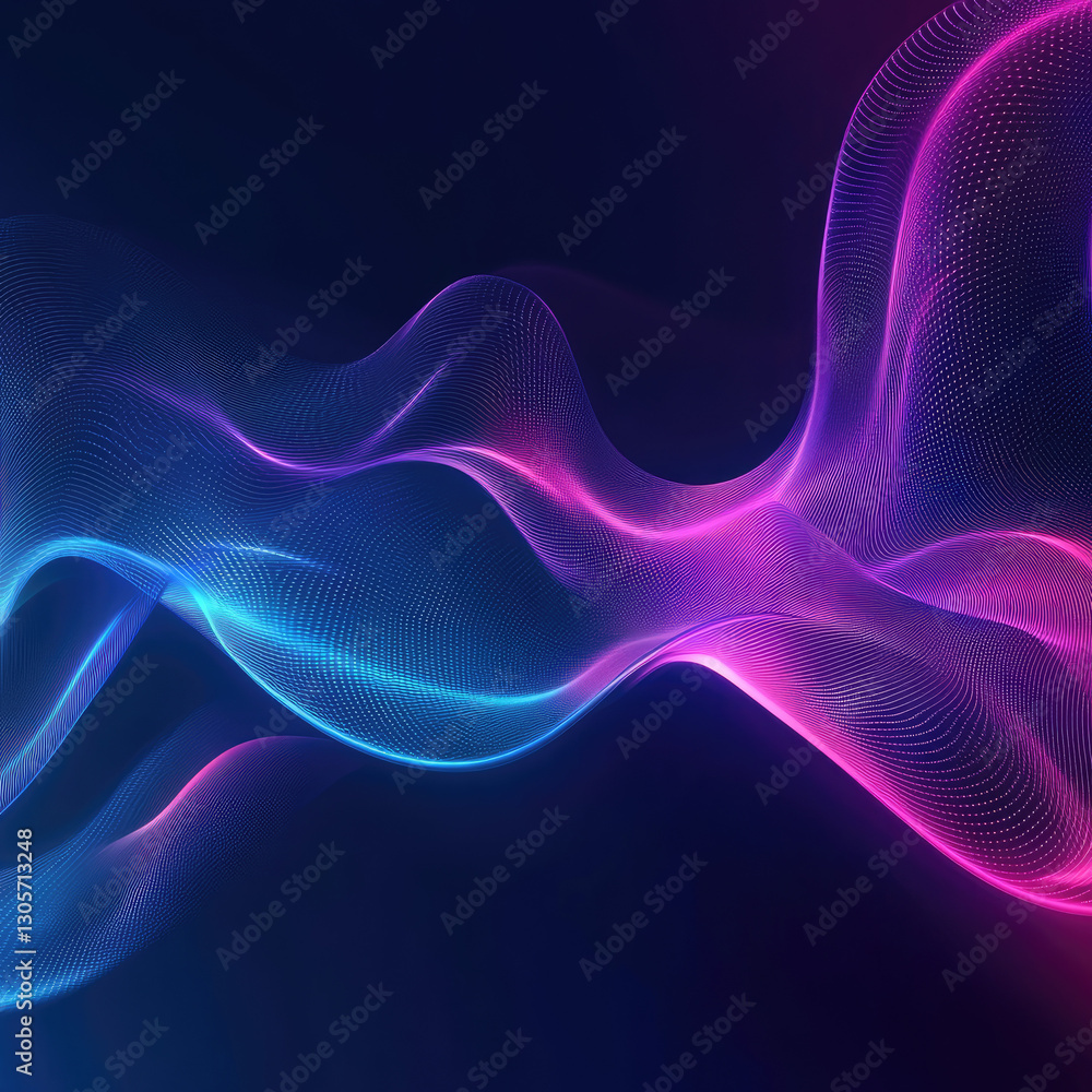 Abstract mesh waves flowing with blue and pink glowing lights on dark background Abstract mesh waves flowing with blue and pink glowing lights on dark background