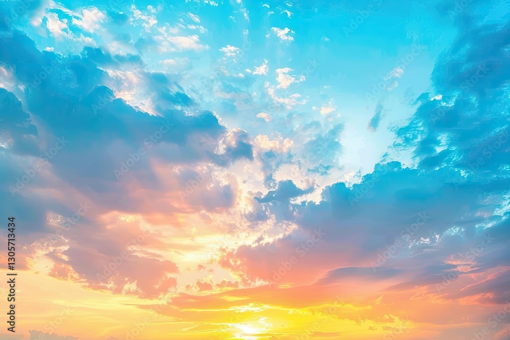 Obraz premium A sunset sky filled with vibrant clouds, offering a tranquil backdrop