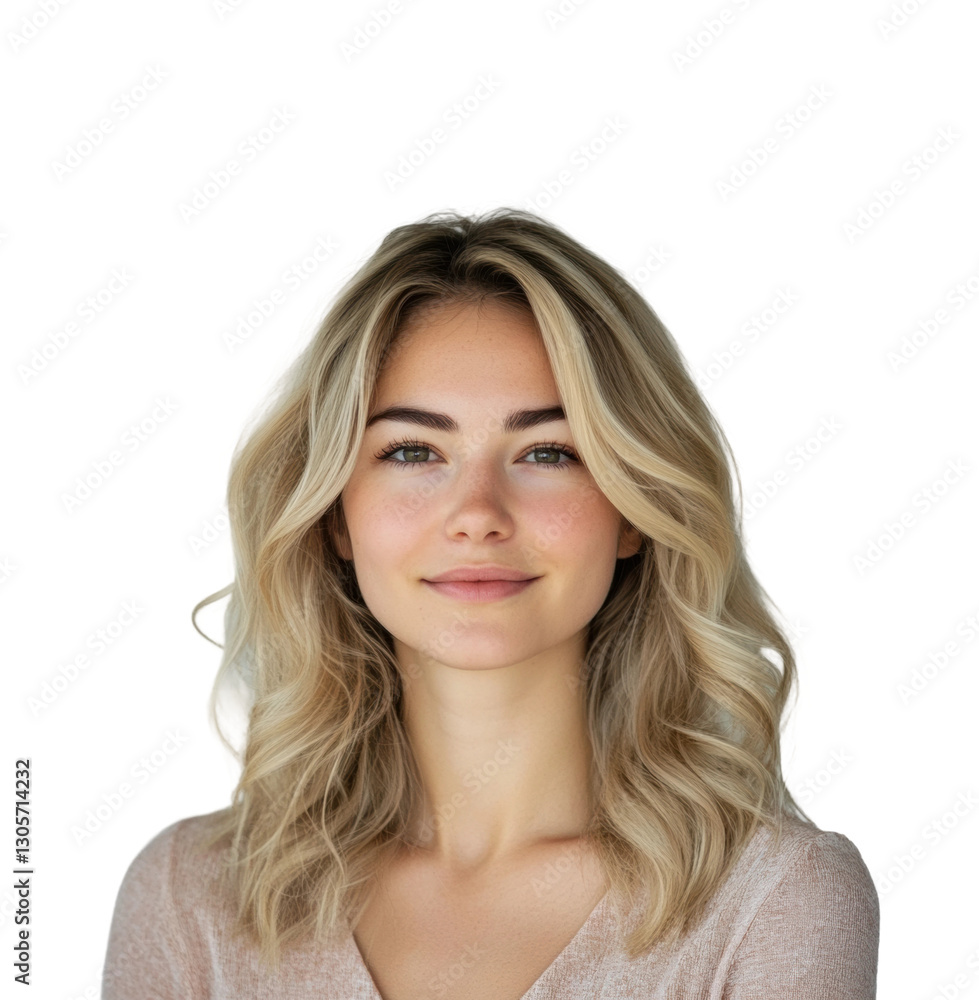 Portrait of a young woman bright front view beauty concept isolated on transparent background Portrait of a young woman bright front view beauty concept isolated on transparent background