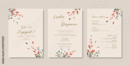 Wedding invitation with flower watercolor. Elegant watercolor wedding card template. trendy simple wedding invitation. minimalist wedding invitation template
