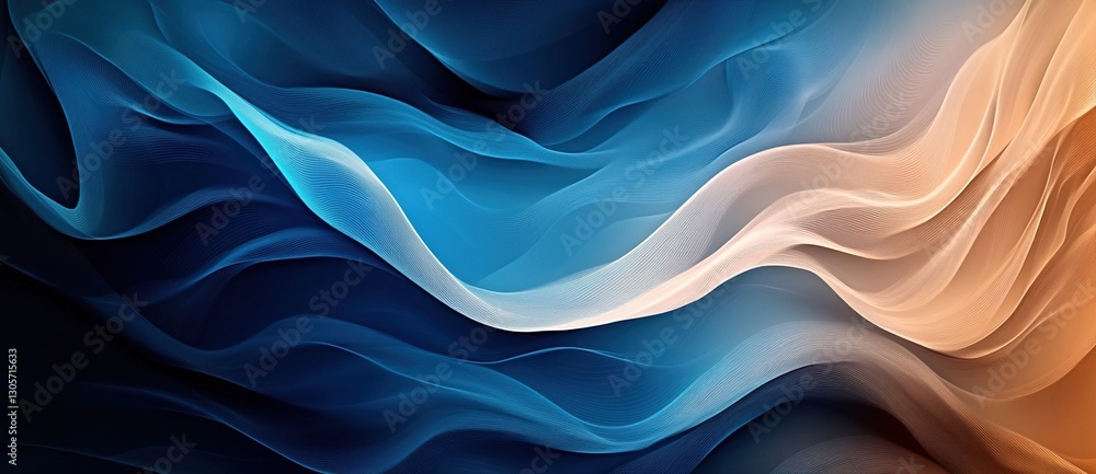 Obraz premium Abstract blue and beige flowing waves.