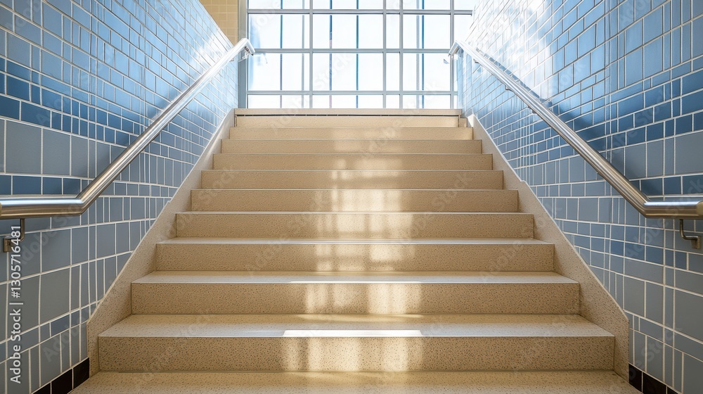 Obraz premium A staircase featuring a window at its center, creating a unique architectural element.