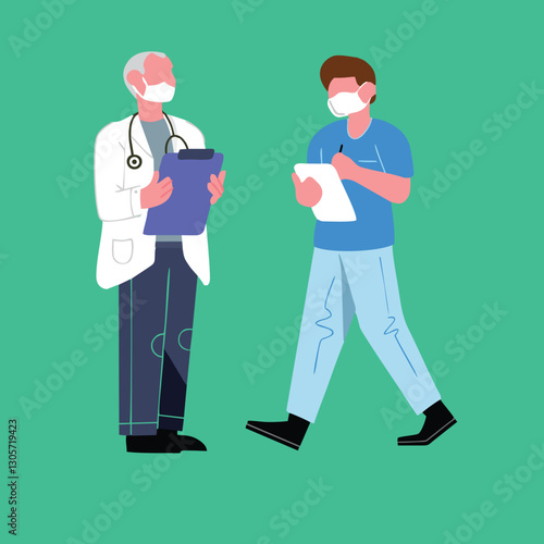 Doctors and nurses. Medical clinic workers, doctor, paramedic and nurse, hospital professional staff, therapist and anesthesiologist flat vector illustration set. Healthcare and medicine characters