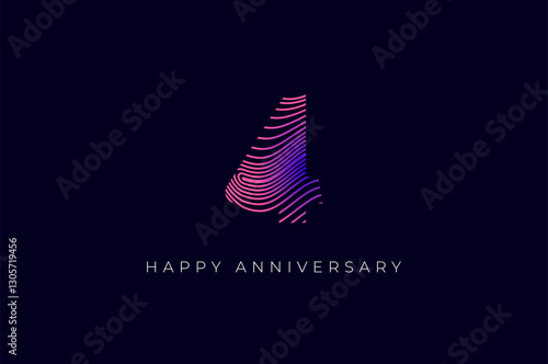 Numeric Design with Line Curve 4th, 4th Happy Anniversary with Gradient Colorful Line wave. Tech, futuristic and science concept