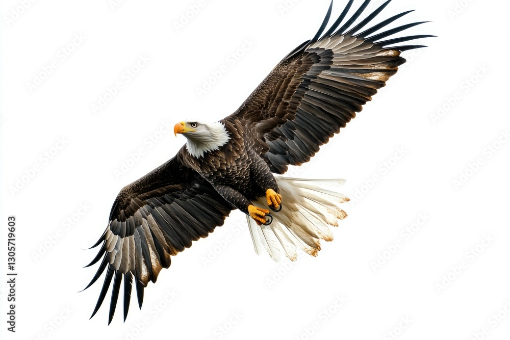 Obraz premium Bald eagle soaring against white background