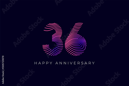 Schilderij op canvas Numeric Design with Line Curve 36th, 36th Happy Anniversary with Gradient Colorful Line wave