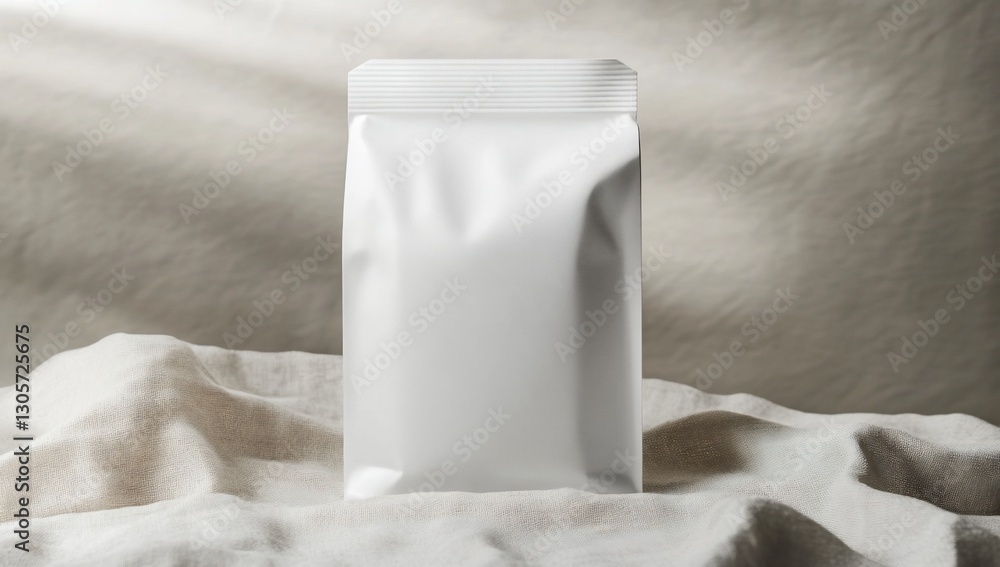 White stand-up pouch bag mockup on fabric background. White stand-up pouch bag mockup on fabric background.