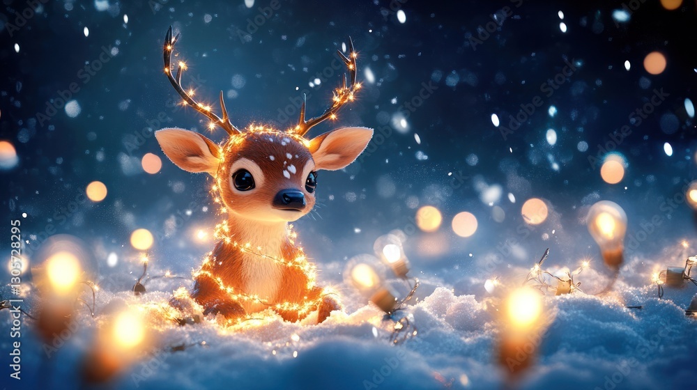 Enchanting christmas fawn radiating festive glow in snowy wonderland Enchanting christmas fawn radiating festive glow in snowy wonderland