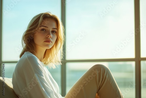 A thoughtful woman gazing outside, captured in a warm interior light. Perfect for emotional introspection or lifestyle imagery. Free Download A thoughtful woman gazing outside, captured in a warm interior light. Perfect for emotional introspection or lifestyle imagery. - GFXLoad