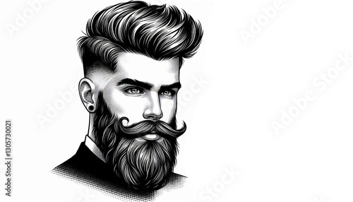 Vintage-inspired bearded man illustration, perfect for men's salon branding and decor