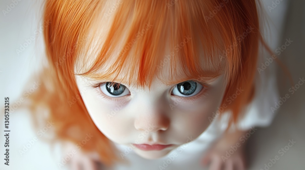Close-up of a little girl with vibrant orange hair, showcasing her youthful innocence and charm. Close-up of a little girl with vibrant orange hair, showcasing her youthful innocence and charm.