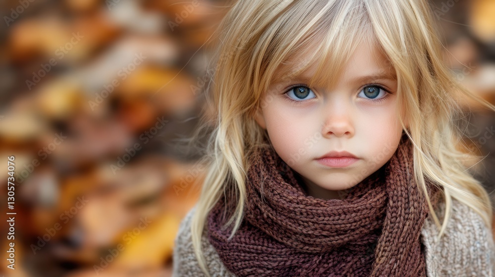 Blond girl with blue eyes in a brown scarf and sweater. Blond girl with blue eyes in a brown scarf and sweater.