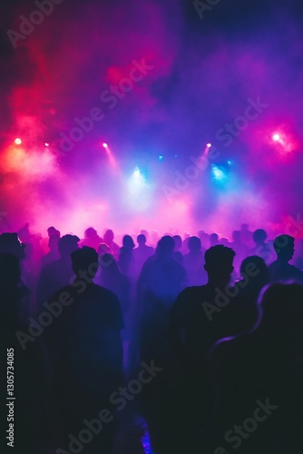 Wallpaper Mural Silhouetted crowd at a vibrant concert with colorful stage lighting and fog. Torontodigital.ca