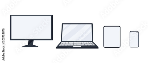Set of Device icon collection. Desktop computer, laptop, tablet and smarphone. Device symbol. Vector