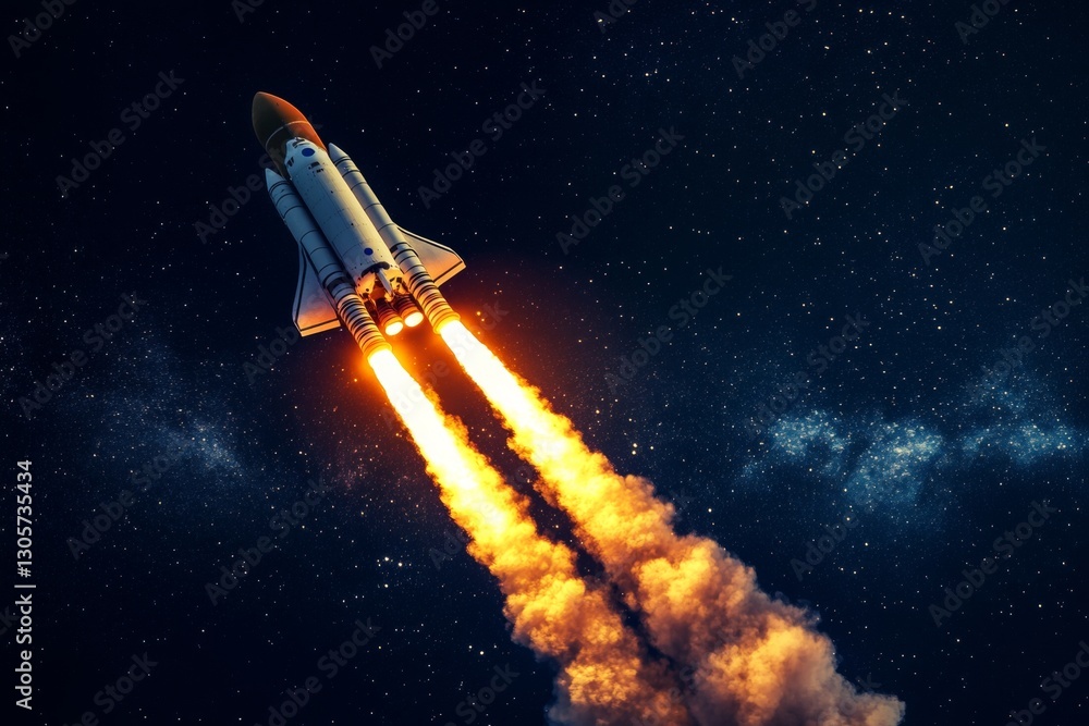 Fototapeta premium Spaceship launches into the night sky on a mission to explore the vastness of space