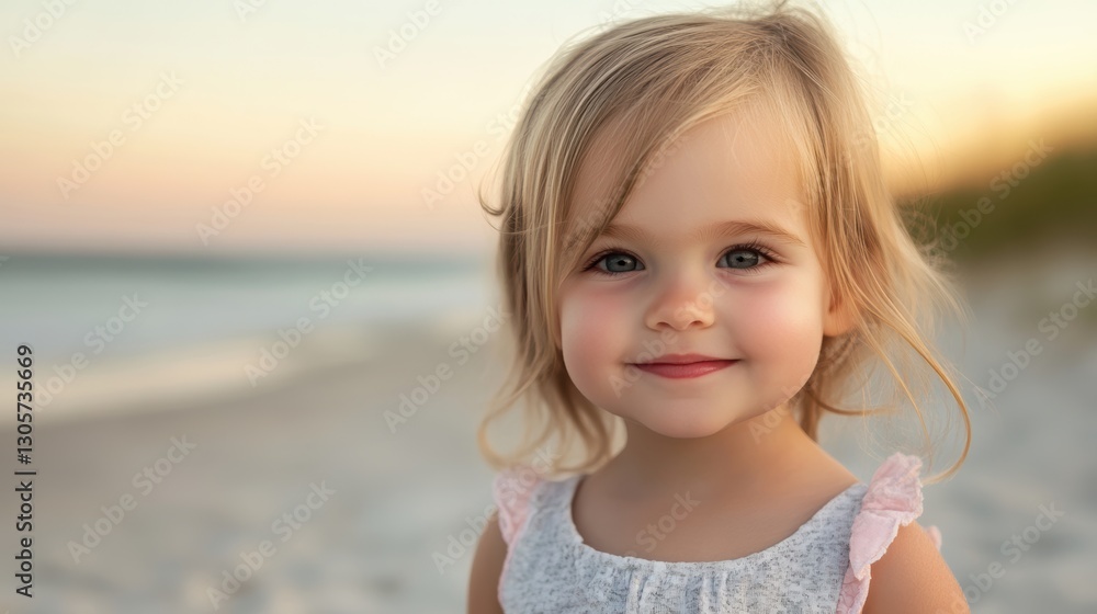A young girl stands on the sandy beach, enjoying the sunny day by the ocean. A young girl stands on the sandy beach, enjoying the sunny day by the ocean.